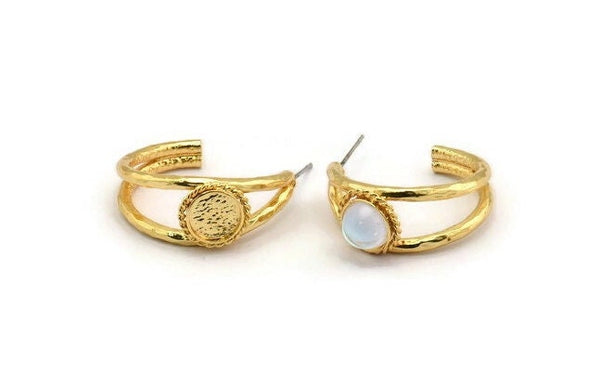 Gold Earring Post, 2 Gold Plated Brass Textured Earrings, Pad Size - 8mm N0952