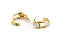 Gold Earring Post, 2 Gold Plated Brass Textured Earrings, Pad Size - 8mm N0952