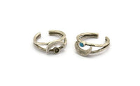 Silver Ring Setting, Antique Silver Plated Brass Moon And Planet Ring With 1 Stone Settings - Pad Size 3mm N1272