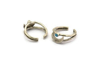 Silver Ring Setting, Antique Silver Plated Brass Moon And Planet Ring With 1 Stone Settings - Pad Size 3mm N1272
