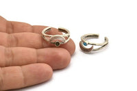 Silver Ring Setting, Antique Silver Plated Brass Moon And Planet Ring With 1 Stone Settings - Pad Size 3mm N1272