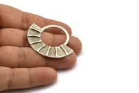 Ethnic Silver Pendant, Antique Silver Plated Brass Semi Circle Pendant (45x37x2x1mm) U092