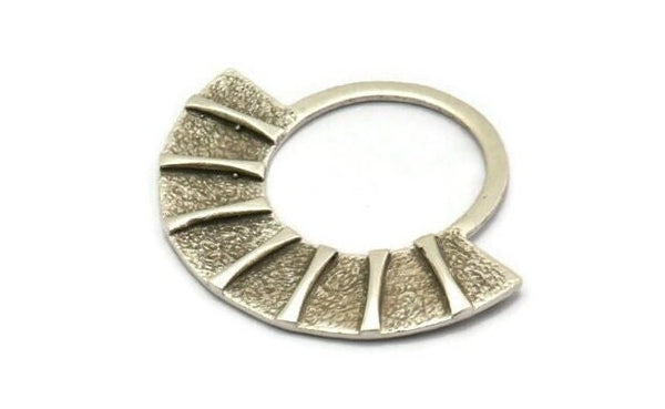 Ethnic Silver Pendant, Antique Silver Plated Brass Semi Circle Pendant (45x37x2x1mm) U092