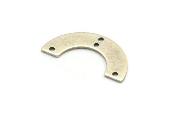 Silver Geometric Pendant, 10 Antique Silver Plated Brass Semi Circle Blanks With 4 Holes, Findings (25x12.5x5.5x0.8mm) E013