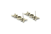 Silver Moon Earring, 4 Antique Silver Plated Brass Crescent Moon Phases Stud Earrings (29x8x2mm) N1926