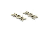 Silver Moon Earring, 4 Antique Silver Plated Brass Crescent Moon Phases Stud Earrings (29x8x2mm) N1926