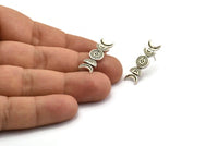Silver Moon Earring, 4 Antique Silver Plated Brass Crescent Moon Phases Stud Earrings (29x8x2mm) N1926