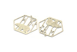 Silver Hexagon Charm, 2 Antique Silver Plated Brass Bear Patterned Hexagon Shaped Charms With 1 Loop, Geometric Charms (37x39x0.60mm) A5012