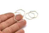 Silver Hexagon Charm, 25 Antique Silver Plated Brass Hexagon Shaped Ring Charms (22x0.80mm) BS 1176