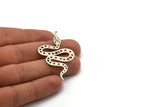 Silver Snake Charm, 4 Antique Silver Plated Brass Snake Pendants With 1 Loop, Charms, Findings (55x31x0.60mm) A3236 H1062