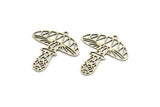 Silver Mushroom Charm, 6 Antique Silver Plated Brass Mushroom Charms With 1 Loop, Charm Pendants (32x28x0.60mm) A4772