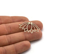 Silver Flower Charm, 8 Antique Silver Plated Brass Lotus Flower Charms With 1 Hole, Findings (34x23x0.60mm) A3959 H0987