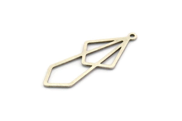 Silver Diamond Charm, 12 Antique Silver Plated Brass Diamond Shaped Charms With 1 Loop, Pendant Findings (33x13x0.80mm) A5703