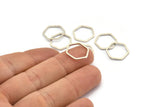 Silver Hexagon Ring, 24 Antique Silver Plated Brass Hexagon Rings (14x1mm)  BS 1222