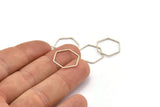 Silver Hexagon Charm, 25 Antique Silver Plated Brass Hexagon Ring Charms (16x0.8mm) BS 1202