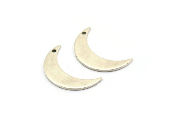 Silver Moon Charm, 6 Antique Silver Plated Brass Crescent Moon Charms With 1 Hole (21x6x1mm) D1077