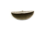 Half Moon Crimp, 2 Antique Silver Plated Brass Textured Ribbon Crimp End With 1 Loop, Findings (36x18mm) BS 2000