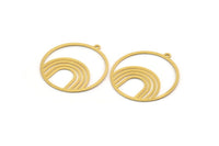 Gold Round Charm, 4 Gold Plated Brass Rainbow Patterned Round Shaped Charms With 1 Loop, Findings (33x31x0.60mm) A5172 H0933