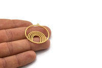 Gold Round Charm, 4 Gold Plated Brass Rainbow Patterned Round Shaped Charms With 1 Loop, Findings (33x31x0.60mm) A5172 H0933
