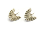 Silver Leaf Earring, 2 Antique Silver Plated Brass Ginkgo Biloba Leaf Stud Earrings With 1 Loop (22x20mm) N1929