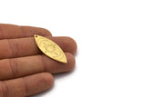 Gold Marquise Charm, 2 Gold Plated Brass Pole Star And Crescent Moon Pattarned Marquise Shaped Charms With 1 Hole (39x15x0.80mm) A5547