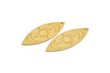 Gold Marquise Charm, 2 Gold Plated Brass Pole Star And Crescent Moon Pattarned Marquise Shaped Charms With 1 Hole (39x15x0.80mm) A5547