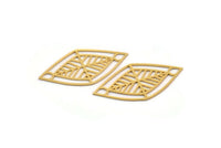 Gold Marquise Charm, 4 Gold Plated Brass Marquise Charms With 2 Holes, Connectors (39x20.5x0.60mm) A4488