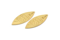 Gold Marquise Charm, 2 Gold Plated Brass Snake Pattarned Marquise Shaped Charms With 1 Hole (39x15x0.80mm) A5545