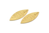 Gold Marquise Charm, 2 Gold Plated Brass Snake Pattarned Marquise Shaped Charms With 1 Hole (39x15x0.80mm) A5545