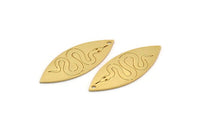Gold Marquise Charm, 2 Gold Plated Brass Snake Pattarned Marquise Shaped Charms With 1 Hole (39x15x0.80mm) A5545