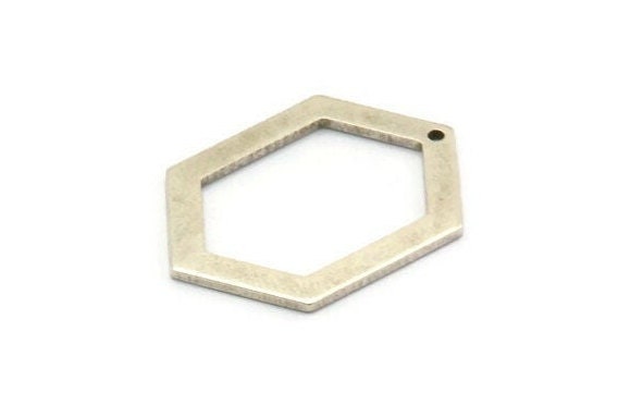 Hexagon Choker Charm, 4 Antique Silver Plated Brass Black Hexagon Charms With 1 Hole, Pendants, Findings (26.5x19x1mm) E018