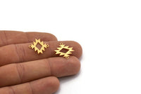 Gold Ethnic Charm, 8 Gold Plated Brass Ethnic Motif Charms With 2 Loops, Earring Charms, Connectors (18x18x0.60mm) A3392