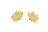 Gold Leaf Earring, 4 Gold Plated Brass Leaf Stud Earrings, Findings (13x17x1mm) A3723