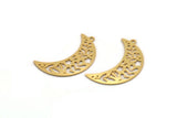 Gold Moon Charm, 4 Gold Plated Brass Patterned Crescent Moon Shaped Charms With 1 Loop (34x11x0.60mm) A5033 H0912