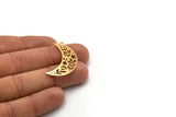 Gold Moon Charm, 4 Gold Plated Brass Patterned Crescent Moon Shaped Charms With 1 Loop (34x11x0.60mm) A5033 H0912