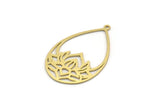 Brass Drop Charm, 4 Raw Brass Lotus Flower Charms With 1 Loop, Findings (35x22x0.60mm) SMP0158 A5781