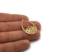 Brass Drop Charm, 4 Raw Brass Lotus Flower Charms With 1 Loop, Findings (35x22x0.60mm) SMP0158 A5781