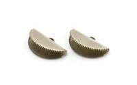 Silver Half Moon Crimp, 6 Antique Silver Plated Brass Ribbon Crimp Ends With 1 Loop, Findings (25x14.5mm) E102