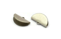 Silver Half Moon Crimp, 6 Antique Silver Plated Brass Ribbon Crimp Ends With 1 Loop, Findings (25x14.5mm) E102