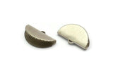 Silver Half Moon Crimp, 6 Antique Silver Plated Brass Ribbon Crimp Ends With 1 Loop, Findings (25x14.5mm) E102