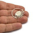 Silver Moon Charm, 4 Antique Silver Plated Brass Crescent Moon And Sun Shaped Charms With 1 Loop (33x30x0.60mm) A3962