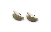 Half Moon Crimp, 10 Antique Silver Plated Brass Ribbon Crimp End With 1 Loop, Findings (15x10mm) E042
