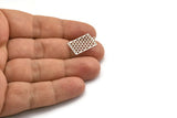 Silver Rectangle Pendant, 12 Antique Silver Plated Brass Rectangle Honeycomb Pendants with 1 Loop, Necklace Findings (20x12mm) E026