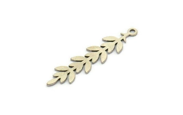 Silver Leaf Charm, 12 Antique Silver Plated Brass Branch Charms With 1 Loop, Charm Pendants (31x7x0.60mm) A3462