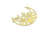 Brass Moon Charm, Raw Brass Flowers And Crescent Moon Charm With 1 Loop, Moon Phases Charms, Findings (46x37x0.60mm) SMP0210