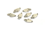 Silver Hand Charm, 6 Antique Silver Plated Brass Hand Shaped Charms With 1 Loop, Pendants, Earring Findings (15x7x1.2mm) N1900