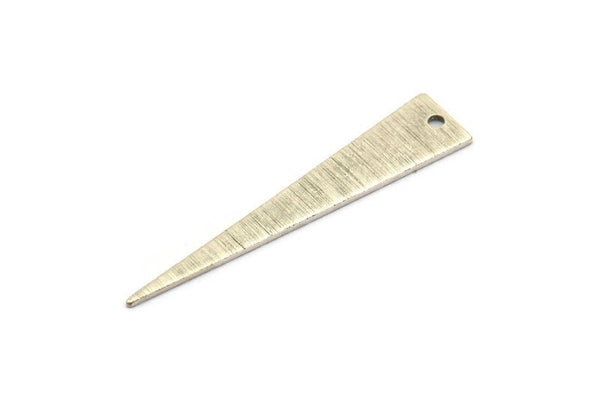 Silver Triangle Charm, 6 Textured Antique Silver Plated Brass Triangle Charms With 1 Hole, Findings (40x8x0.80mm) M147 H0861