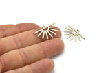 Silver Sun Charm, 12 Textured Antique Silver Plated Brass Sun Charms With 1 Loop (25x16x0.70mm) M01403