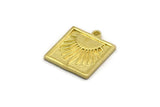 Brass Square Charm, 4 Raw Brass Square Charms With 1 Loop, Sun Findings, Sun Rising Findings (18x16x1.4mm) N2364