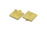 Brass Square Charm, 4 Raw Brass Square Charms With 1 Loop, Sun Findings, Sun Rising Findings (18x16x1.4mm) N2364